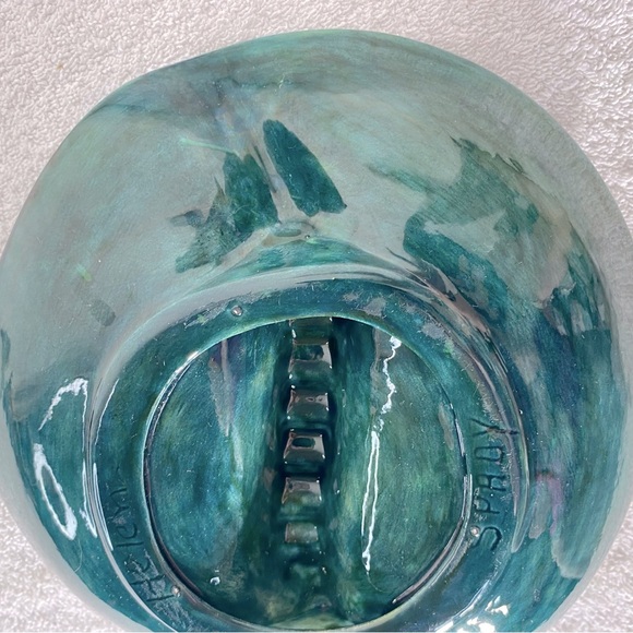 Vintage Handmade Green Black Painted Ceramic Ashtray Trinket Dish Art Decor - Picture 12 of 16